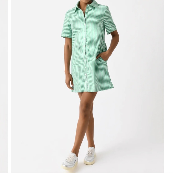 English Factory Striped Binded Wide Sleeve Mini Dress Kelly Green - Picture 1 of 13
